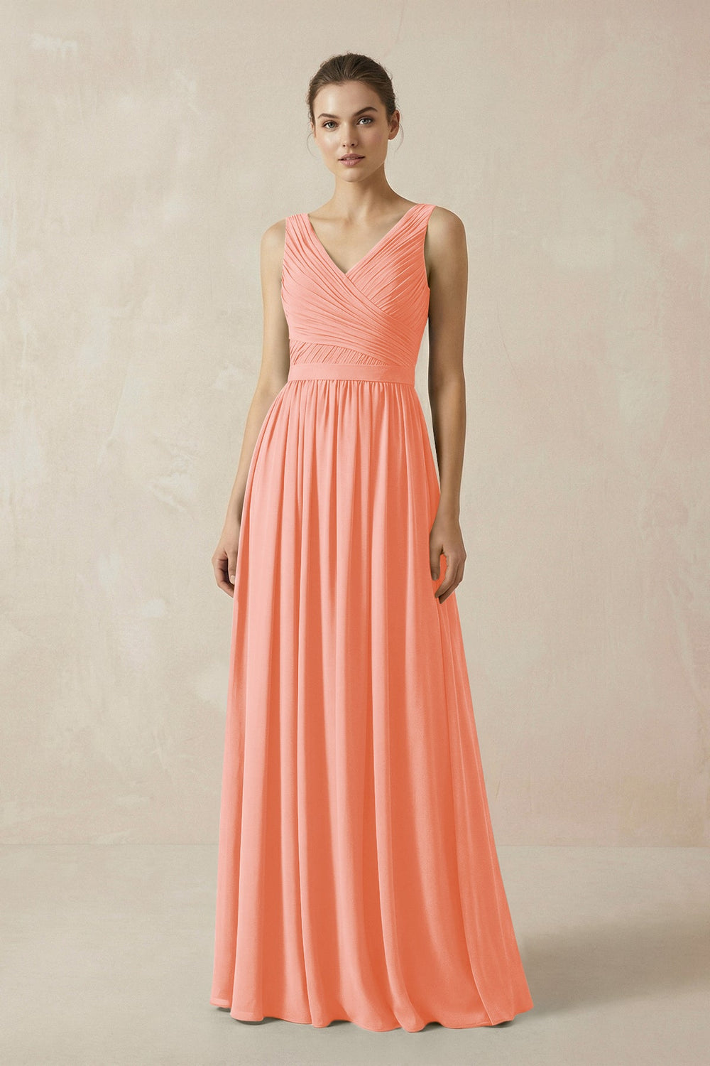 A-Line V-Neck Pleated Chiffon Bridesmaid Dress in Rosette - KISS BRIDAL BRIDESMAID DRESSES