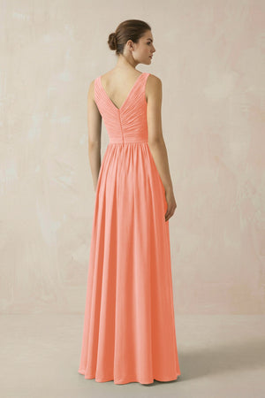 A-Line V-Neck Pleated Chiffon Bridesmaid Dress in Rosette - SHE IS ME BRIDESMAID DRESSES
