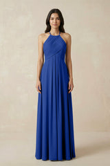 A-Line Halter Neck Pleated Chiffon Bridesmaid Dress in Royal Blue - KISS BRIDAL BRIDESMAID DRESSES