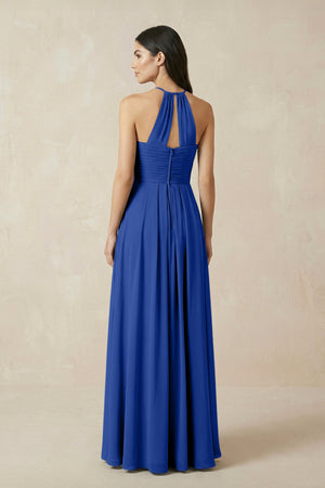 A-Line Halter Neck Pleated Chiffon Bridesmaid Dress in Royal Blue - KISS BRIDAL BRIDESMAID DRESSES
