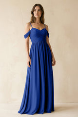 A-Line Off-the-Shoulder Pleated Chiffon Bridesmaid Dress in Royal Blue - KISS BRIDAL BRIDESMAID DRESSES
