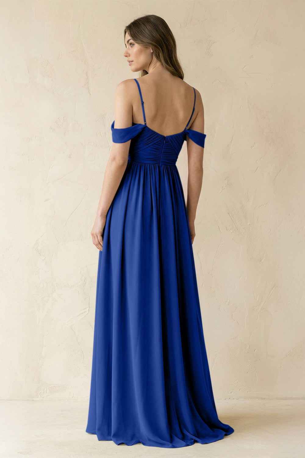 A-Line Off-the-Shoulder Pleated Chiffon Bridesmaid Dress in Royal Blue - KISS BRIDAL BRIDESMAID DRESSES