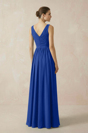 A-Line V-Neck Pleated Chiffon Bridesmaid Dress in Royal Blue - SHE IS ME BRIDESMAID DRESSES