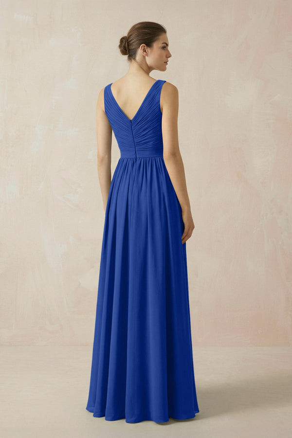 A-Line V-Neck Pleated Chiffon Bridesmaid Dress in Royal Blue - SHE IS ME BRIDESMAID DRESSES