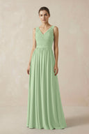 A-Line V-Neck Pleated Chiffon Bridesmaid Dress in Sage - SHE IS ME BRIDESMAID DRESSES