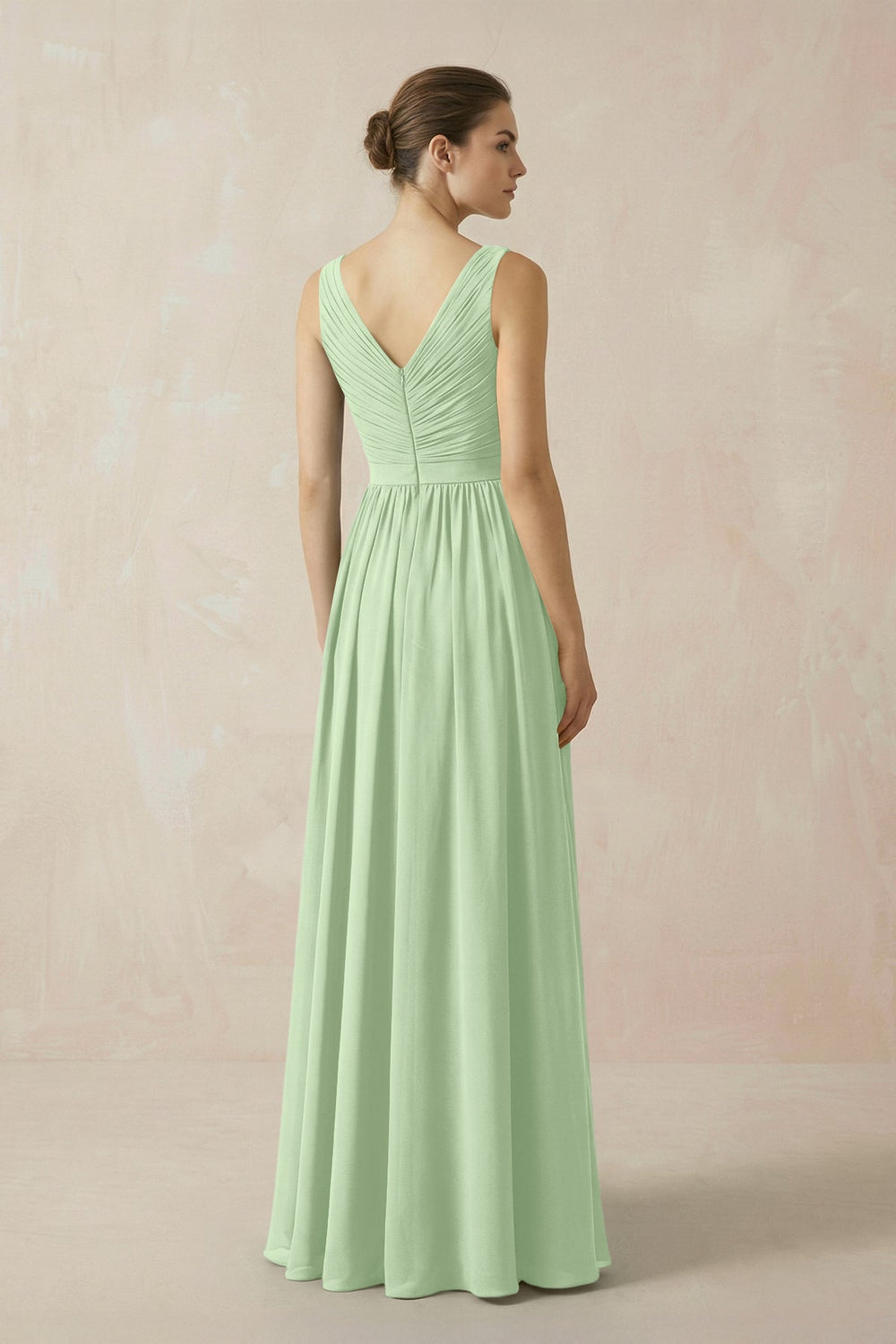 A-Line V-Neck Pleated Chiffon Bridesmaid Dress in Sage - KISS BRIDAL BRIDESMAID DRESSES