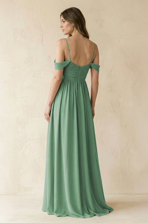 A-Line Off-the-Shoulder Pleated Chiffon Bridesmaid Dress in Sea Glass - SHE IS ME BRIDESMAID DRESSES