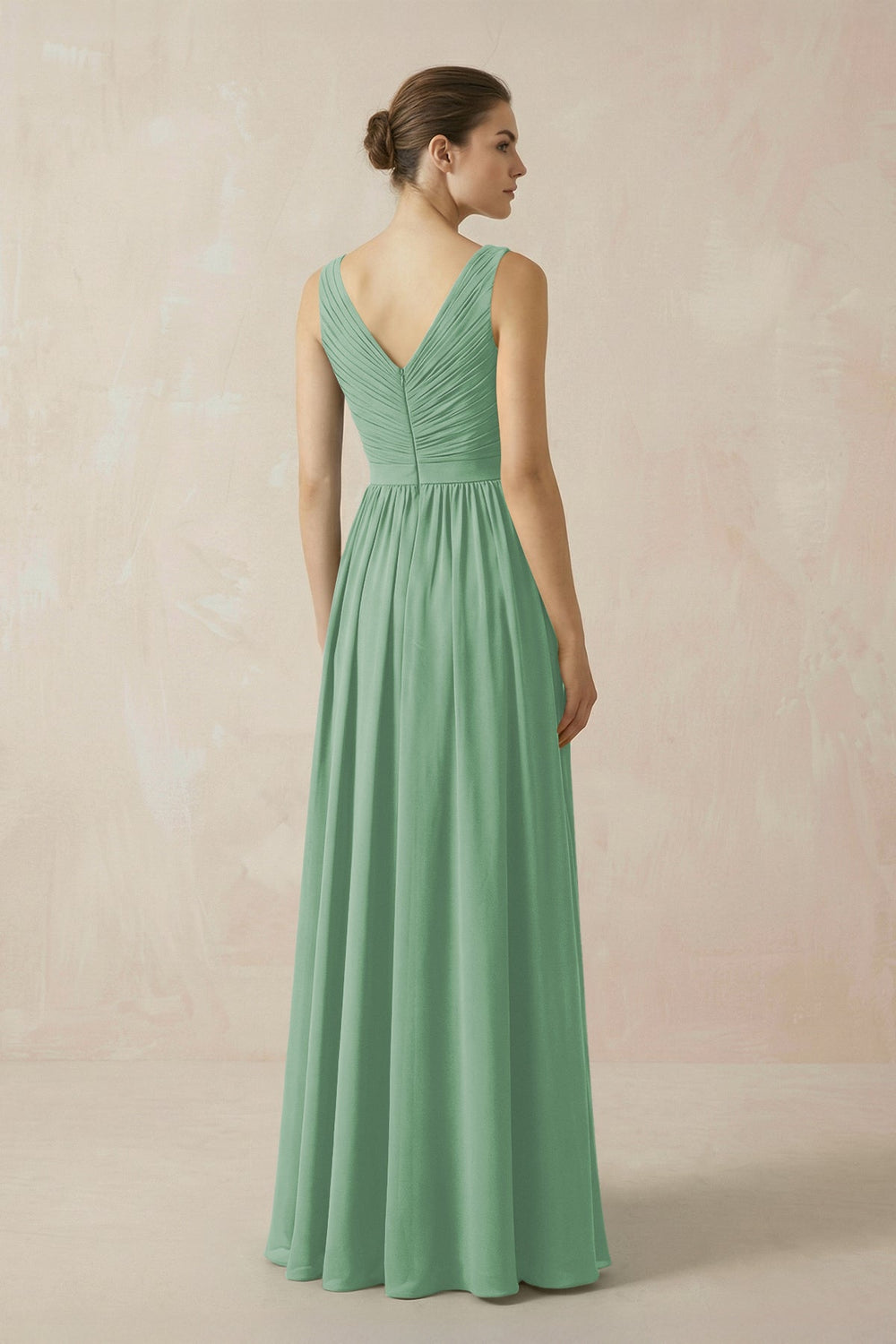 A - Line V - Neck Pleated Chiffon Bridesmaid Dress in Sea Glass - KISS BRIDAL Bridesmaid Dresses