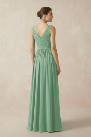 A-Line V-Neck Pleated Chiffon Bridesmaid Dress in Sea Glass - SHE IS ME BRIDESMAID DRESSES