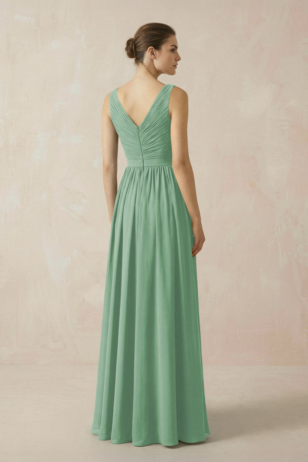 A-Line V-Neck Pleated Chiffon Bridesmaid Dress in Sea Glass - SHE IS ME BRIDESMAID DRESSES