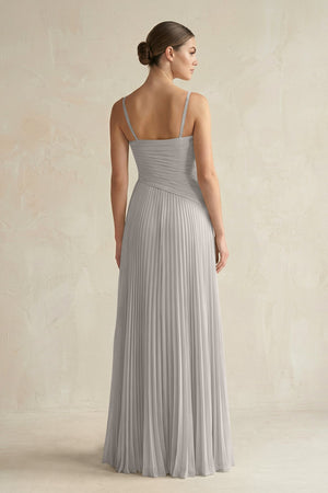 Pleated A-Line Long Chiffon Bridesmaid Dress in Silver