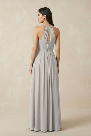 A-Line Halter Neck Pleated Chiffon Bridesmaid Dress in Silver - KISS BRIDAL BRIDESMAID DRESSES