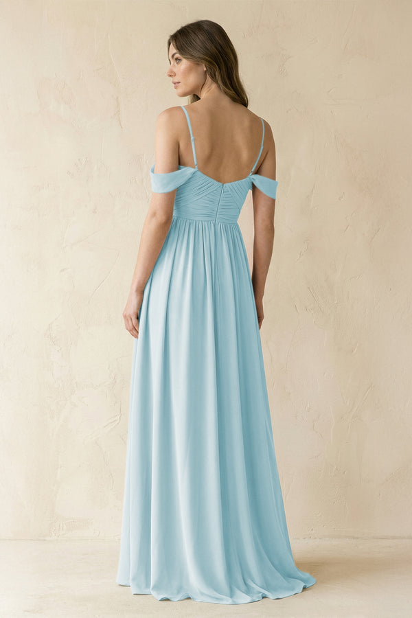 A-Line Off-the-Shoulder Pleated Chiffon Bridesmaid Dress in Sky Blue - SHE IS ME BRIDESMAID DRESSES