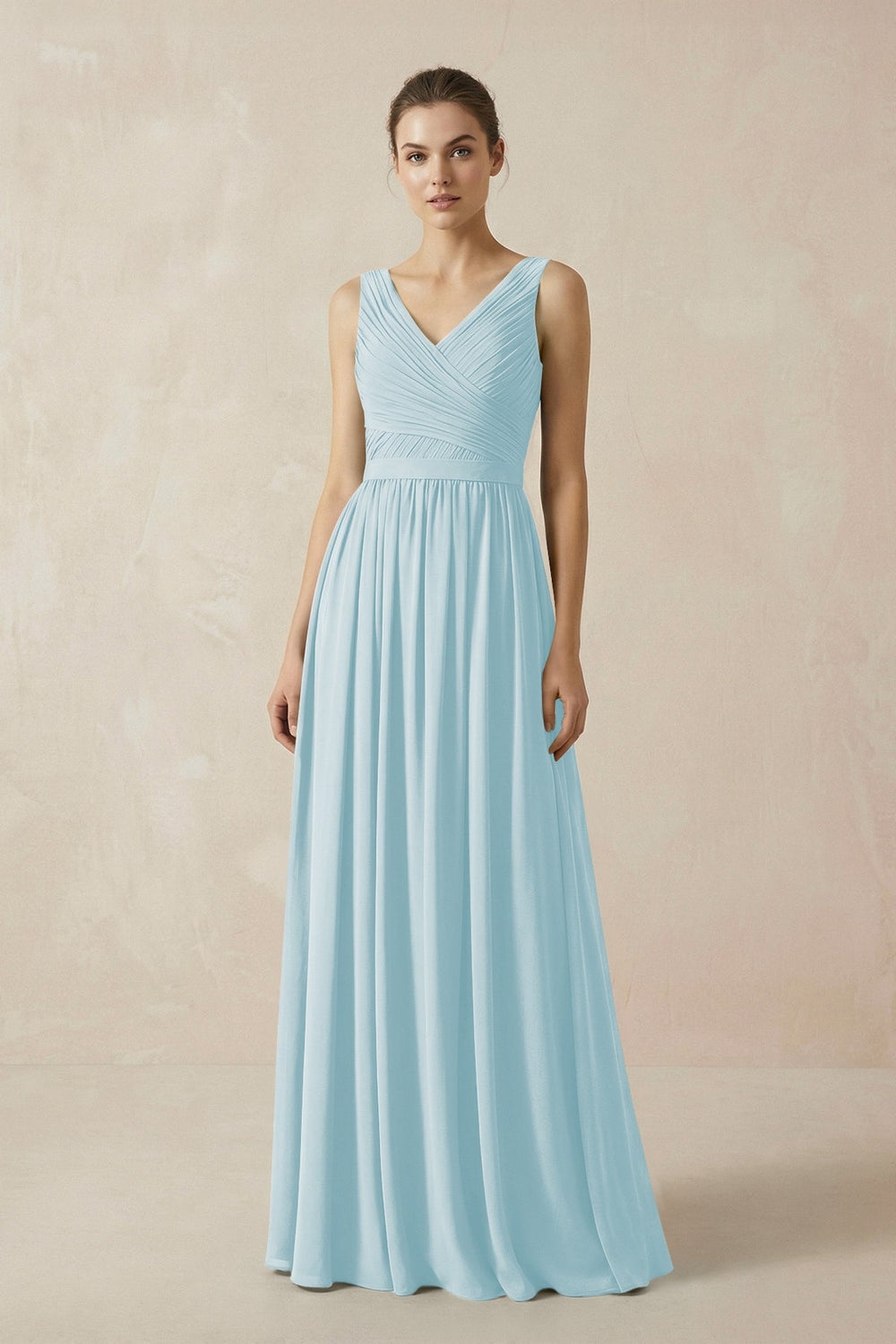 A-Line V-Neck Pleated Chiffon Bridesmaid Dress in Sky Blue - KISS BRIDAL BRIDESMAID DRESSES