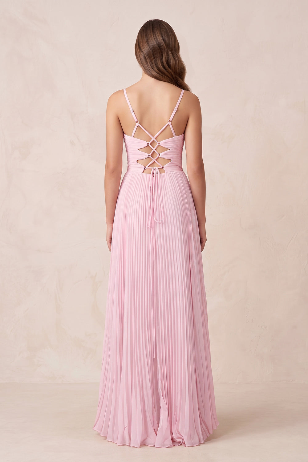 Pleated Spaghetti Straps Maxi Dress in Pink