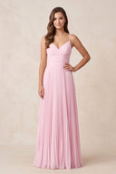 Pink Pleated Spaghetti Straps Maxi Dress - KISS BRIDAL PROM DRESSES