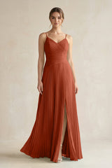 Pleated A-Line Long Chiffon Bridesmaid Dress in Spice