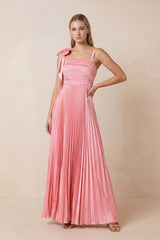 Pleated Square Neck A-Line Maxi Dress with Bow in Rosette – KISS BRIDAL Dresses