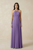 A-Line Halter Neck Pleated Chiffon Bridesmaid Dress in Tahiti - SHE IS ME BRIDESMAID DRESSES