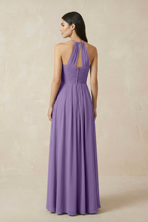 A-Line Halter Neck Pleated Chiffon Bridesmaid Dress in Tahiti - SHE IS ME BRIDESMAID DRESSES