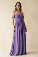 A-Line Off-the-Shoulder Pleated Chiffon Bridesmaid Dress in Tahiti - SHE IS ME BRIDESMAID DRESSES