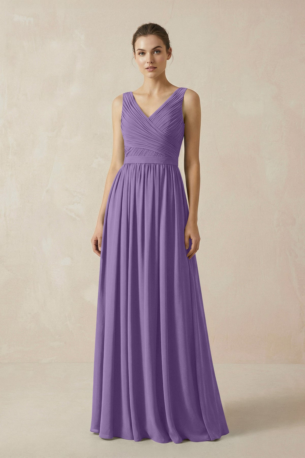A-Line V-Neck Pleated Chiffon Bridesmaid Dress in Tahiti - KISS BRIDAL BRIDESMAID DRESSES