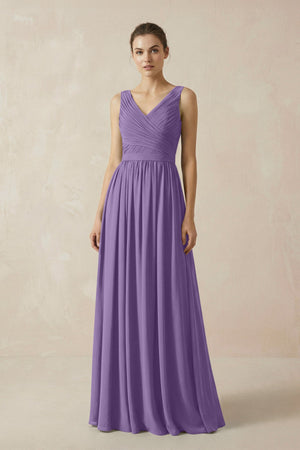 A-Line V-Neck Pleated Chiffon Bridesmaid Dress in Tahiti - SHE IS ME BRIDESMAID DRESSES