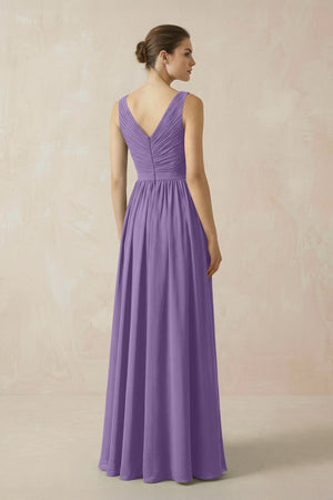A-Line V-Neck Pleated Chiffon Bridesmaid Dress in Tahiti - SHE IS ME BRIDESMAID DRESSES