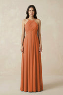 A-Line Halter Neck Pleated Chiffon Bridesmaid Dress in Terracotta - KISS BRIDAL BRIDESMAID DRESSES