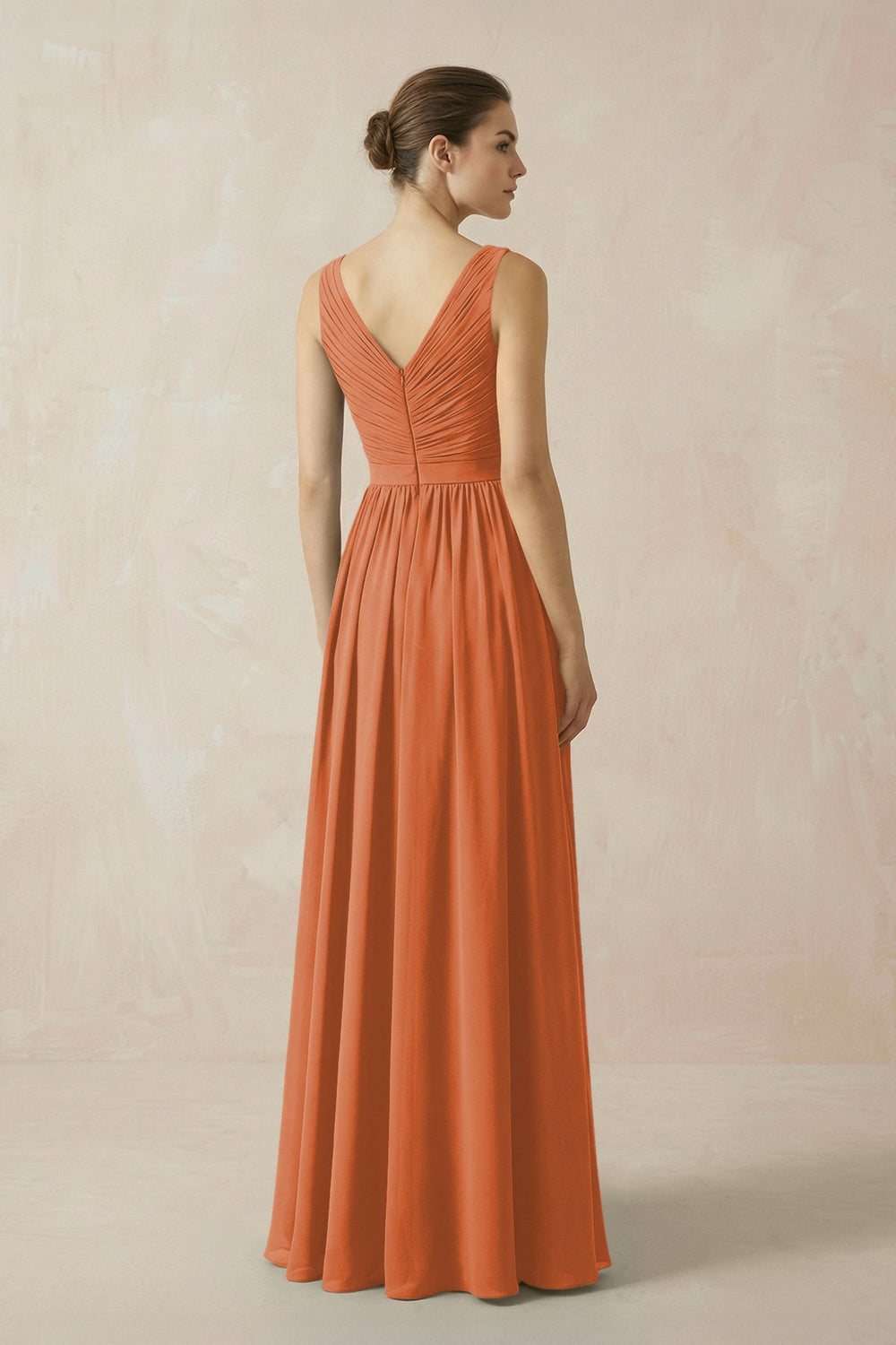 A-Line V-Neck Pleated Chiffon Bridesmaid Dress in Terracotta - KISS BRIDAL BRIDESMAID DRESSES