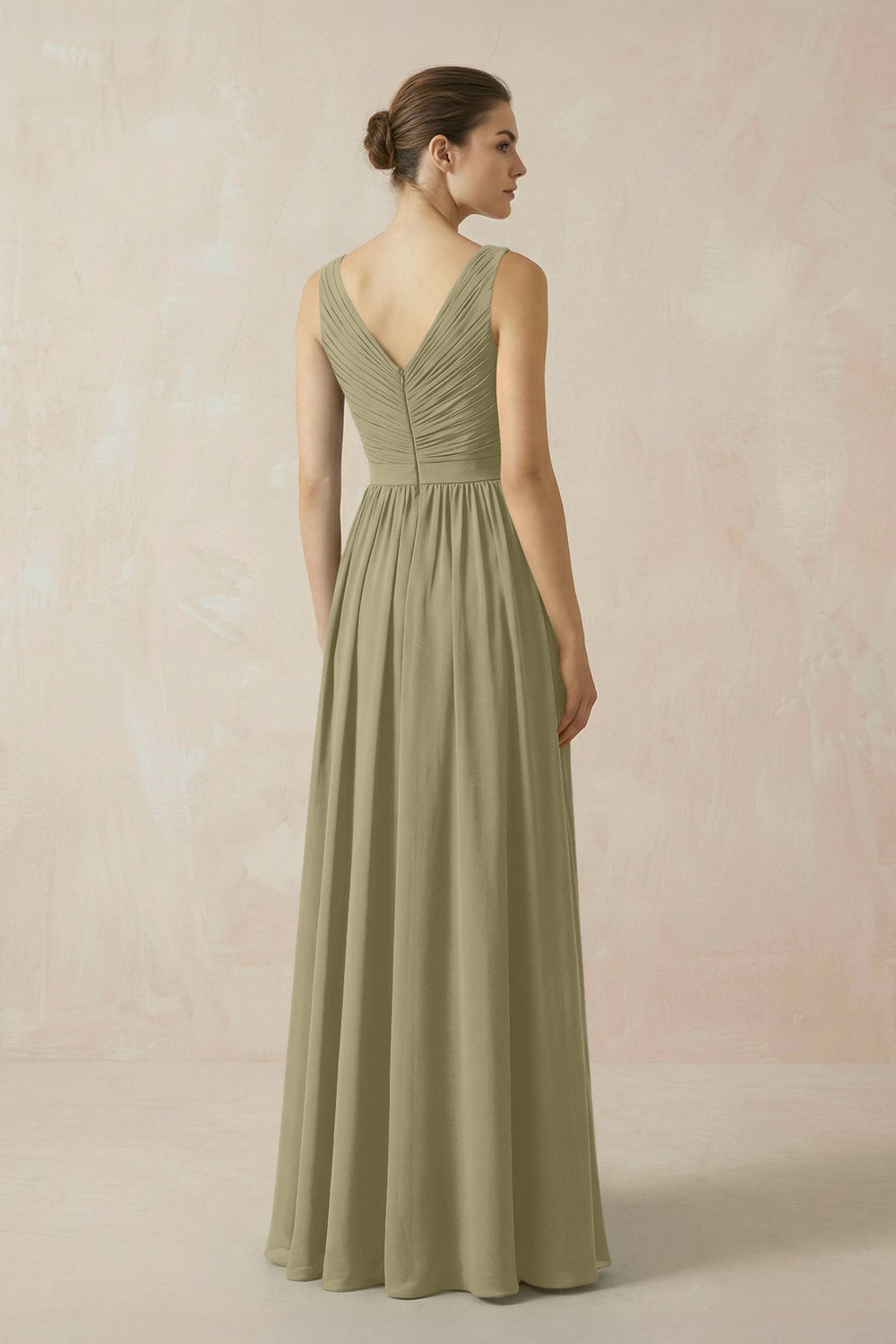 A-Line V-Neck Pleated Chiffon Bridesmaid Dress in Thyme - KISS BRIDAL BRIDESMAID DRESSES