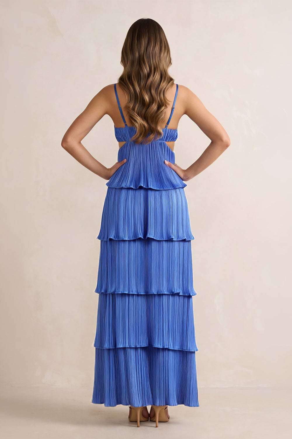 Pleated Tiered Sweetheart Keyhole Maxi Dress in Blue – KISS BRIDAL Dresses