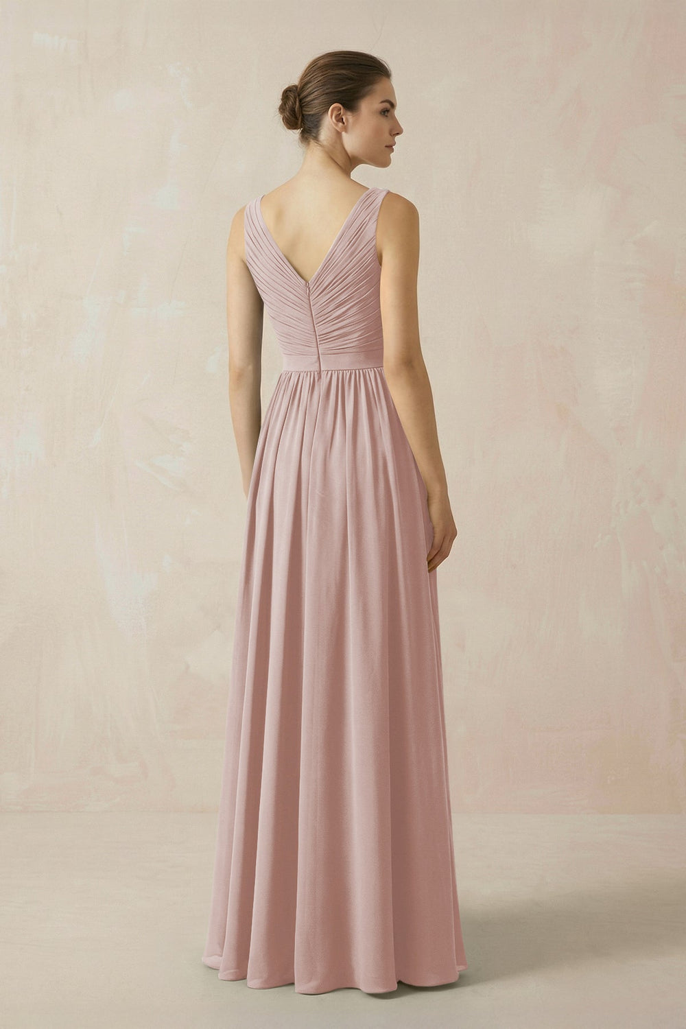 A-Line V-Neck Pleated Chiffon Bridesmaid Dress in Toffee - KISS BRIDAL BRIDESMAID DRESSES