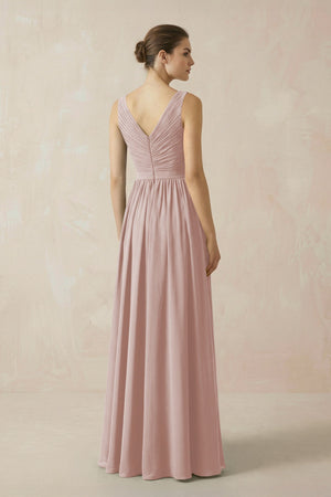 A-Line V-Neck Pleated Chiffon Bridesmaid Dress in Toffee - SHE IS ME BRIDESMAID DRESSES