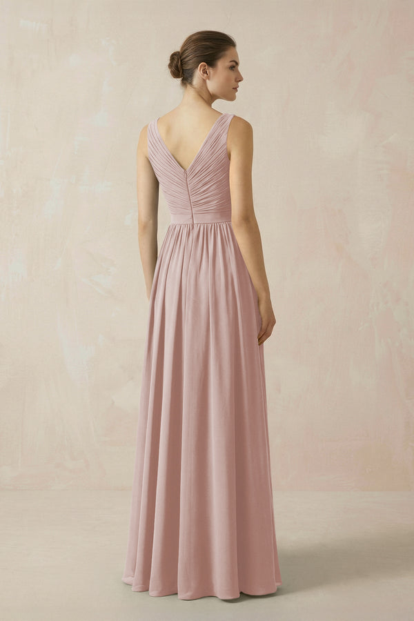 A-Line V-Neck Pleated Chiffon Bridesmaid Dress in Toffee - SHE IS ME BRIDESMAID DRESSES