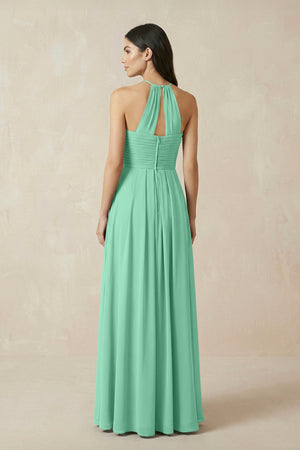 A-Line Halter Neck Pleated Chiffon Bridesmaid Dress in Turquoise - KISS BRIDAL BRIDESMAID DRESSES