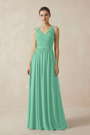 A-Line V-Neck Pleated Chiffon Bridesmaid Dress in Turquoise - SHE IS ME BRIDESMAID DRESSES