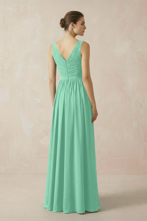 A-Line V-Neck Pleated Chiffon Bridesmaid Dress in Turquoise - SHE IS ME BRIDESMAID DRESSES