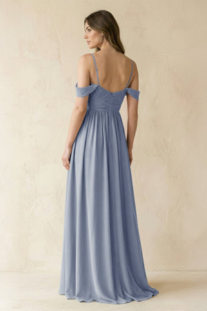 A-Line Off-the-Shoulder Pleated Chiffon Bridesmaid Dress in Twilight - SHE IS ME BRIDESMAID DRESSES