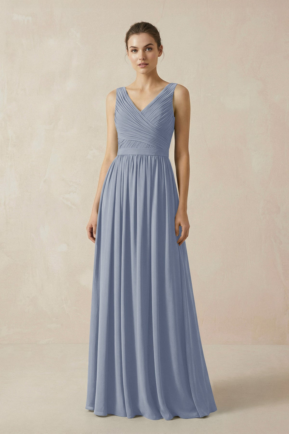 A-Line V-Neck Pleated Chiffon Bridesmaid Dress in Twilight - KISS BRIDAL BRIDESMAID DRESSES