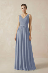 A-Line V-Neck Pleated Chiffon Bridesmaid Dress in Twilight - KISS BRIDAL BRIDESMAID DRESSES