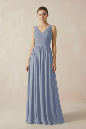 A-Line V-Neck Pleated Chiffon Bridesmaid Dress in Twilight - SHE IS ME BRIDESMAID DRESSES