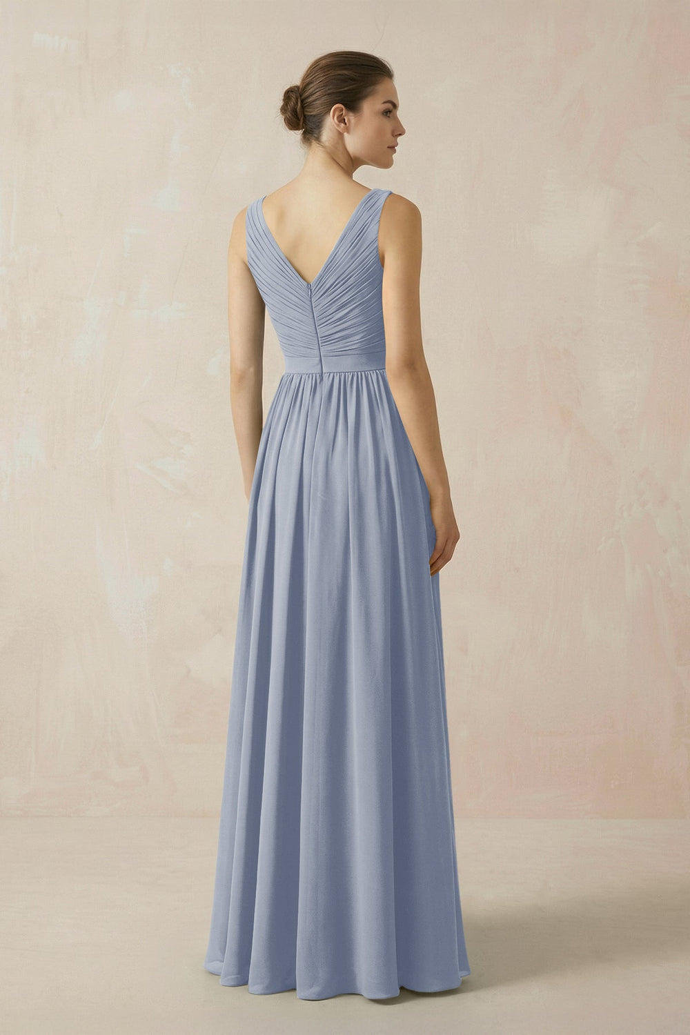 A-Line V-Neck Pleated Chiffon Bridesmaid Dress in Twilight - KISS BRIDAL BRIDESMAID DRESSES