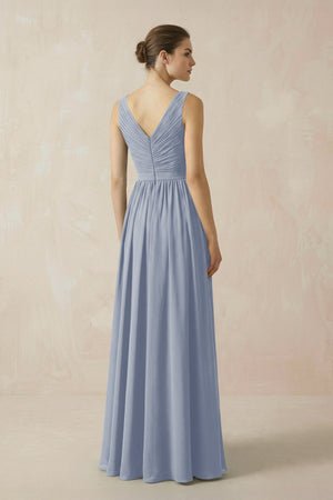 A-Line V-Neck Pleated Chiffon Bridesmaid Dress in Twilight - SHE IS ME BRIDESMAID DRESSES
