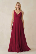 Pleated V - Neck A - Line Chiffon Bridesmaid Dress in Berry - KISS BRIDAL Bridesmaid Dresses