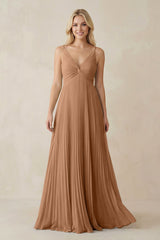 Pleated V - Neck A - Line Chiffon Bridesmaid Dress in Bronzer - KISS BRIDAL Bridesmaid Dresses