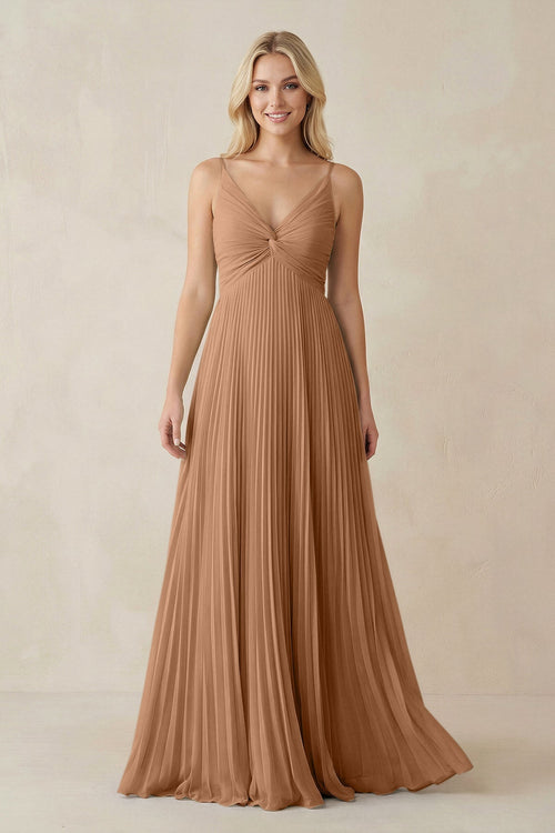 Pleated V - Neck A - Line Chiffon Bridesmaid Dress in Bronzer - KISS BRIDAL Bridesmaid Dresses