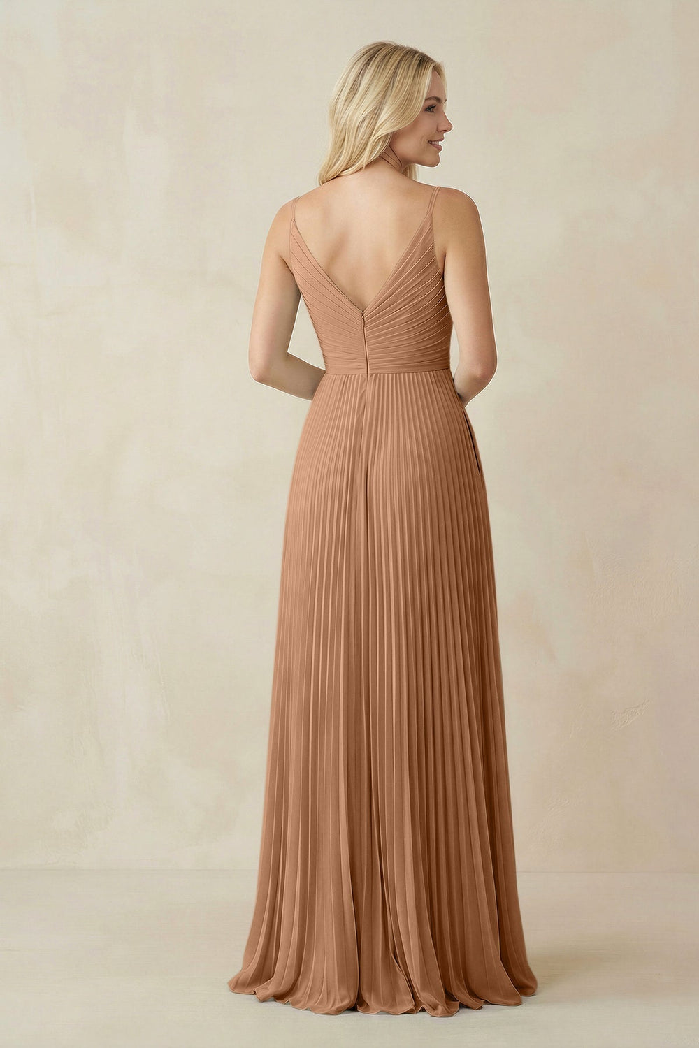 Pleated V - Neck A - Line Chiffon Bridesmaid Dress in Bronzer - KISS BRIDAL Bridesmaid Dresses