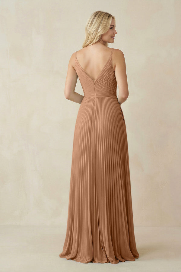 Pleated V - Neck A - Line Chiffon Bridesmaid Dress in Bronzer - KISS BRIDAL Bridesmaid Dresses