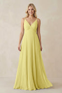 Pleated V - Neck A - Line Chiffon Bridesmaid Dress in Buttercup - KISS BRIDAL Bridesmaid Dresses